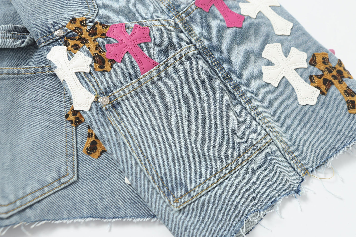 Chrome Hearts Vintage Cross Patchwork Washed Carpenter Denim Shorts 201
